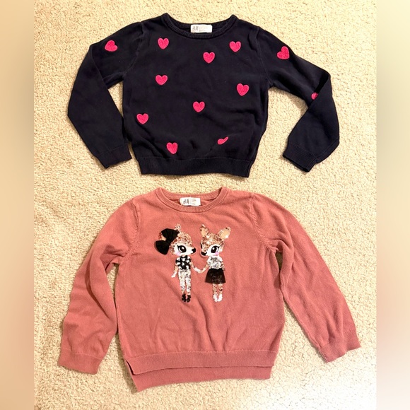 H&M Other - 2 H&M Kids Sweaters - Navy with Pink Hearts and Dusty Rose with Animal Print